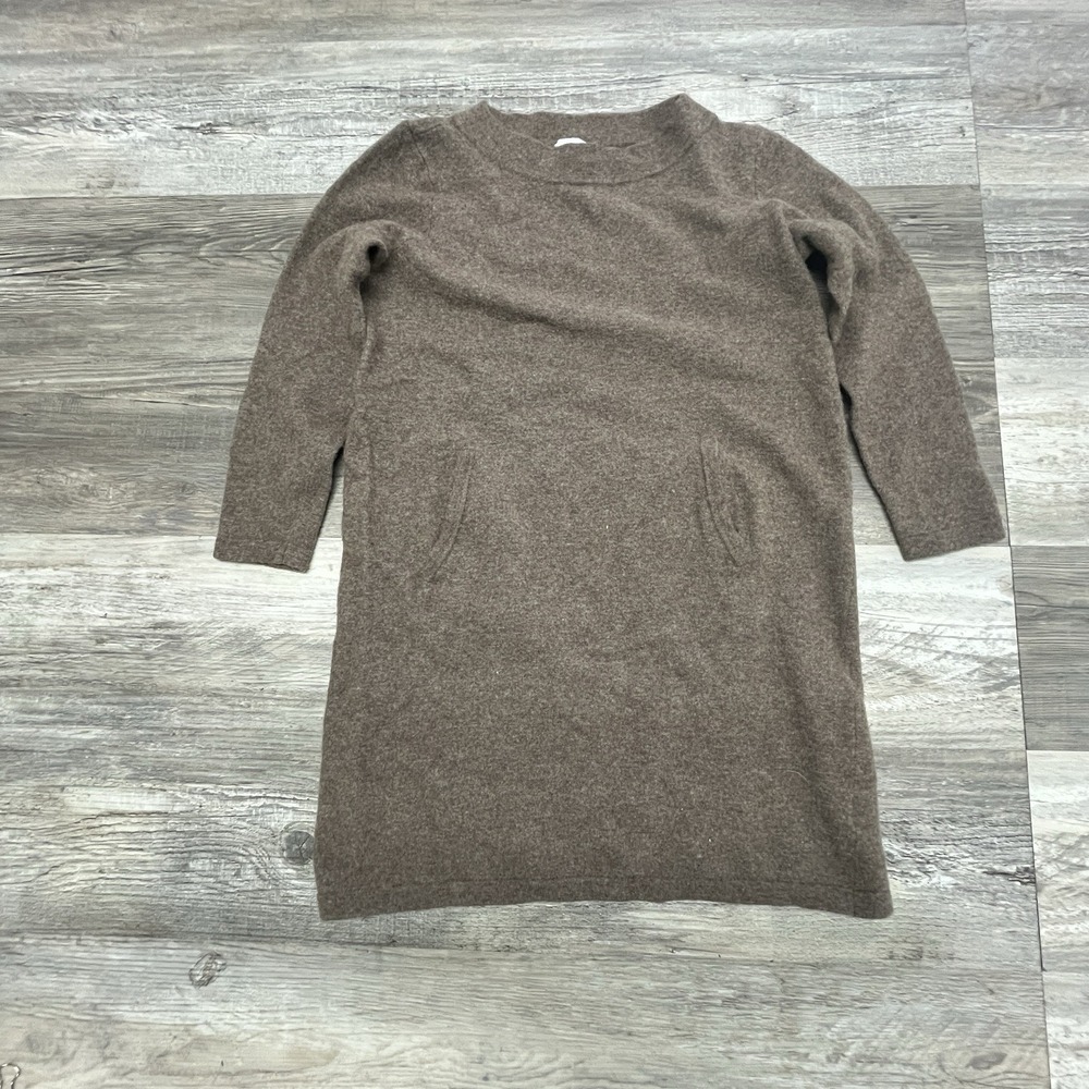 J Jill Size M Sweater Wool Blend Tunic Brown Pockets Womens Knit Top Long